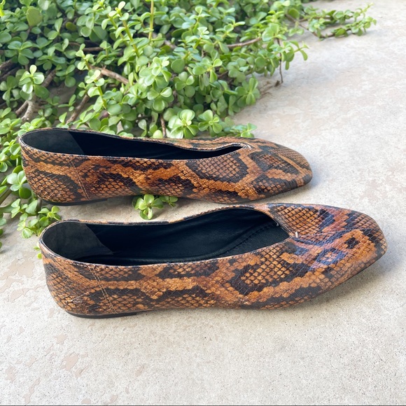 Vince Snakeskin Leather Square Toe Ballet Flats - Picture 5 of 6